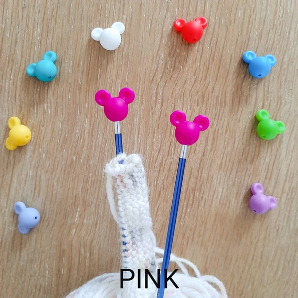 Pair of Knitting Needle stoppers, mouse ears, disney style, cute, knitting needle caps, point protectors, craft gift, knitting present