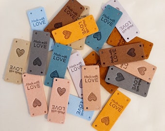 Made with Love Faux Leather/Suede Feel Labels Tags for Sewing Crocheting Knitting Handmade Tag