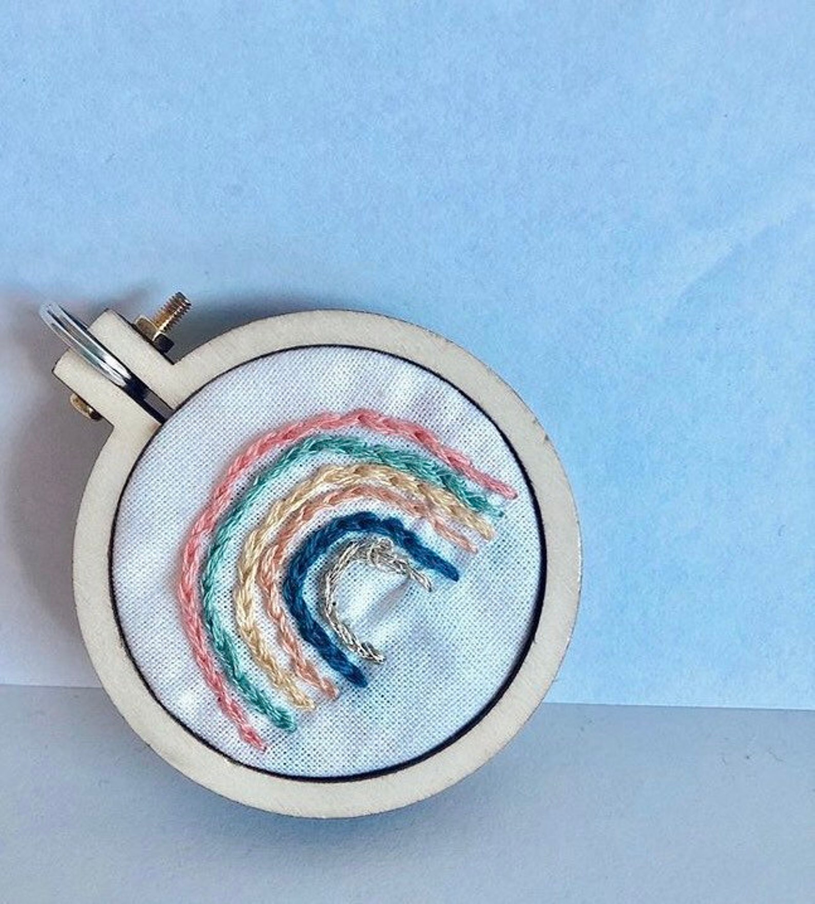 Rainbow Keyring Embroidered Keyring Rainbow Embroidery Hand Etsy