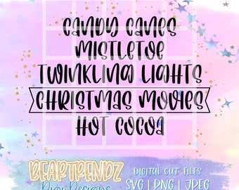 Películas de Navidad svg, Hot cocoa Svg, Candy Cane Svg, Holiday Svg, Christmas, Svg Cut Files, Svg cutting files, SVG PNG JPEG, Instant Download