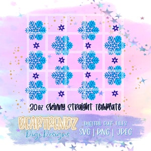 30oz Skinny Straight Snowflake with Offset Tumbler Template Svg, Cricut Cut Files, Beartrendz Svg, Digital Download, Svg Vector