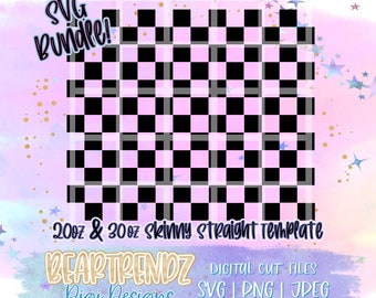 Plantilla de vaso a cuadros, plantilla de vaso Peekaboo, plantilla delgada y recta, patrón de cuadros, envoltura para vaso, envoltura sin costuras, Beartrendz