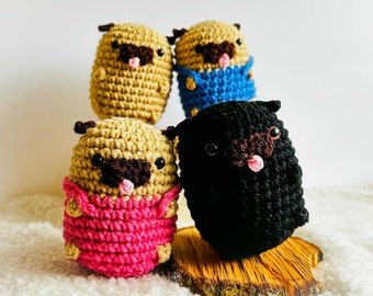 Crochet Cute Pug Gifts, Pug Desk Toy, Pug lovers Gift, Pug Mom Gifts, Pocket Sized Pug, Pug Decor, Dog Lover Gifts, Funny Pug Gifts