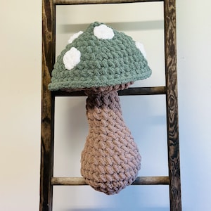 Crochet Green Mushroom Pillow, Mushroom Throw for Bedroom Decor, Nature Home Decor, Mushroom Pillow for Mushroom Lovers, Boho Chic Decor