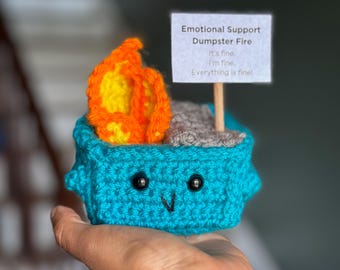 Cute Emotional Support Dumpster Fire, Crochet Emotional Support Buddie, Crochet Dumpster, Fun Crochet Toy, Everything is Fine Gift,