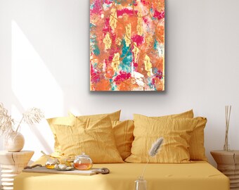 Abstract Fluid Art Painting, Acrylic Pour, Contemporary Geometric Resin Piece on Canvas 30x24