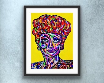 Lucille Ball I Love Lucy Lucy Ricardo Abstract Portrait Colorful Pop Art Contemporary Painting Print Wall Decor