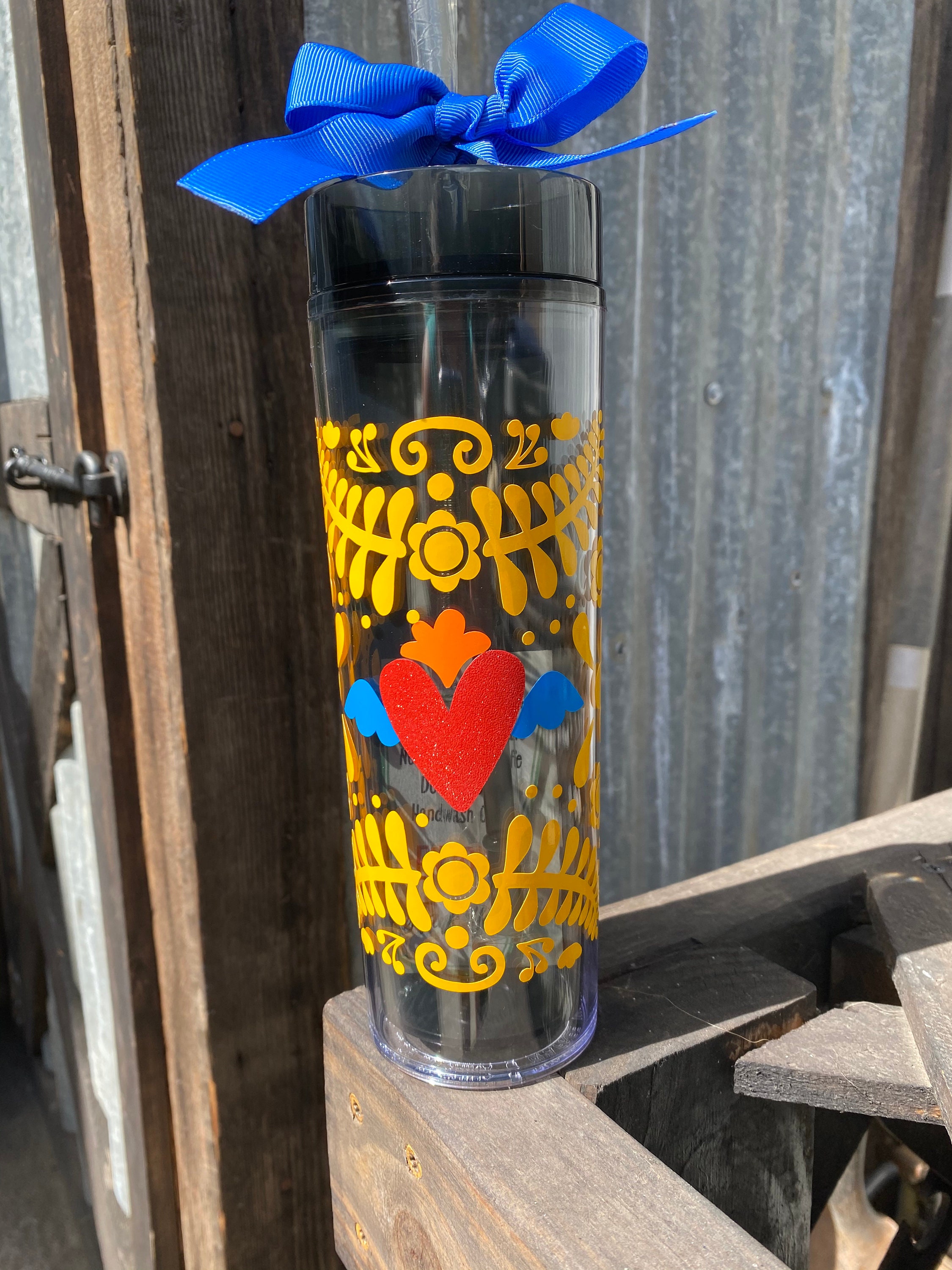 Personalized skinny tumbler Mexican folk art tumbler with Etsy