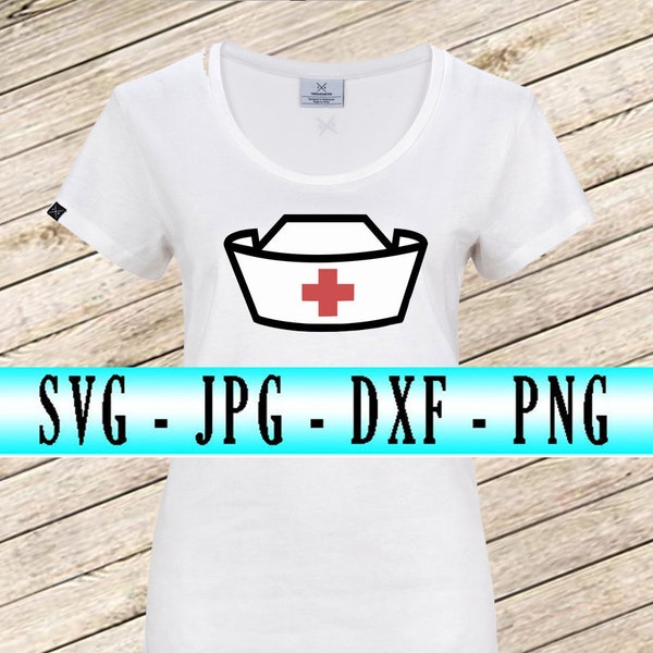 Nurse Hat Svg Png Dxf Cricut Old Style White Black Red Cross Cap cna rn er gift for her hospital life
