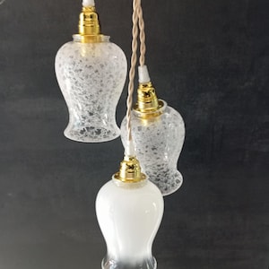 Cascade chandelier pendant light with 3 vintage white tulip glass globes