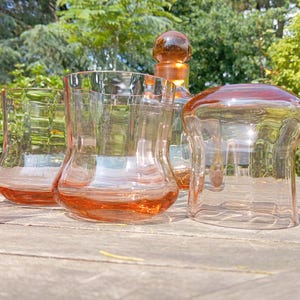 Orangeade / whisky set 5 glasses and carafe, retro chic pink glass - vintage