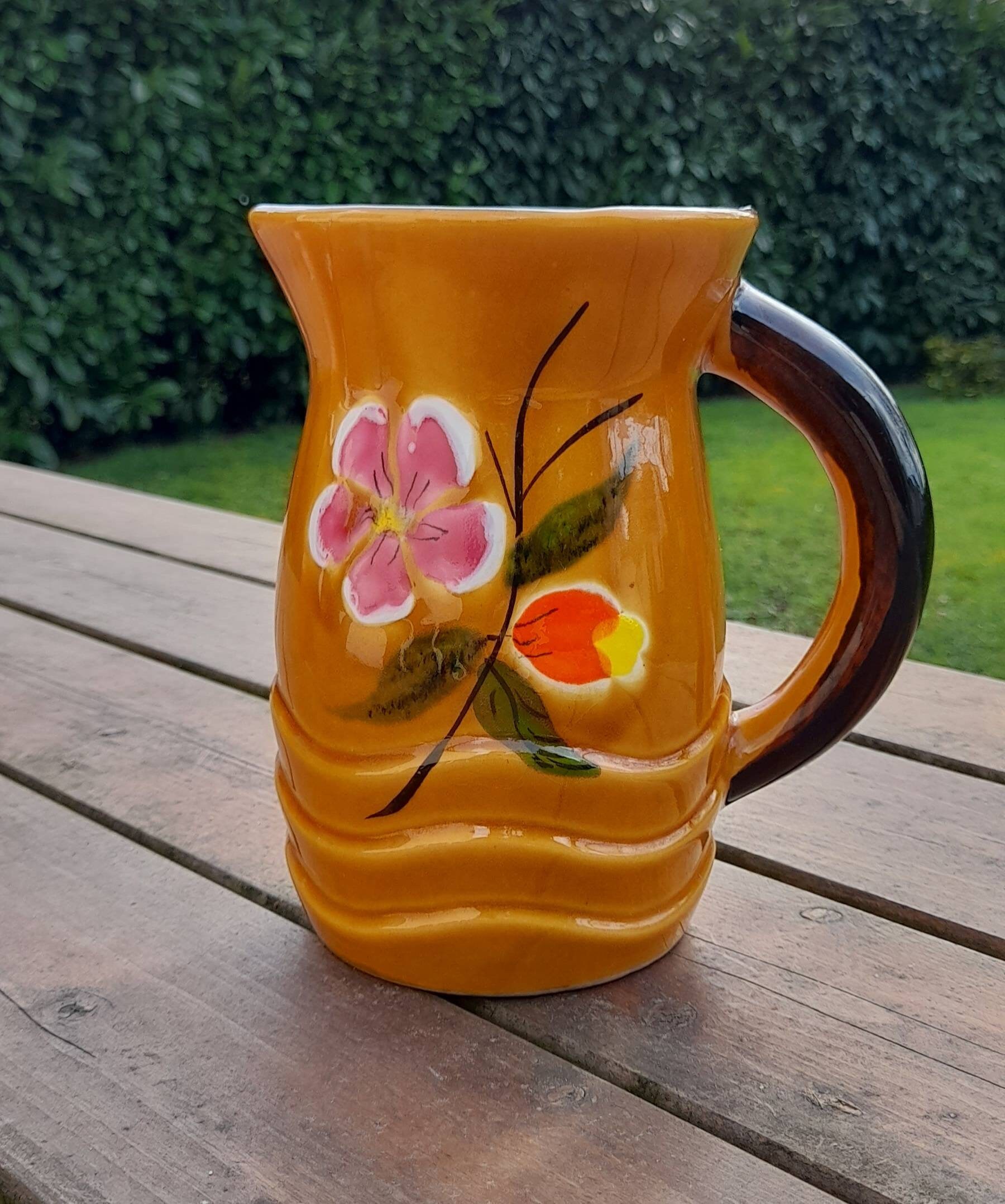 Pichet Jaune Orangé Céramique Émaillé, Poet Laval France Ondule 60/70S - So Vintage