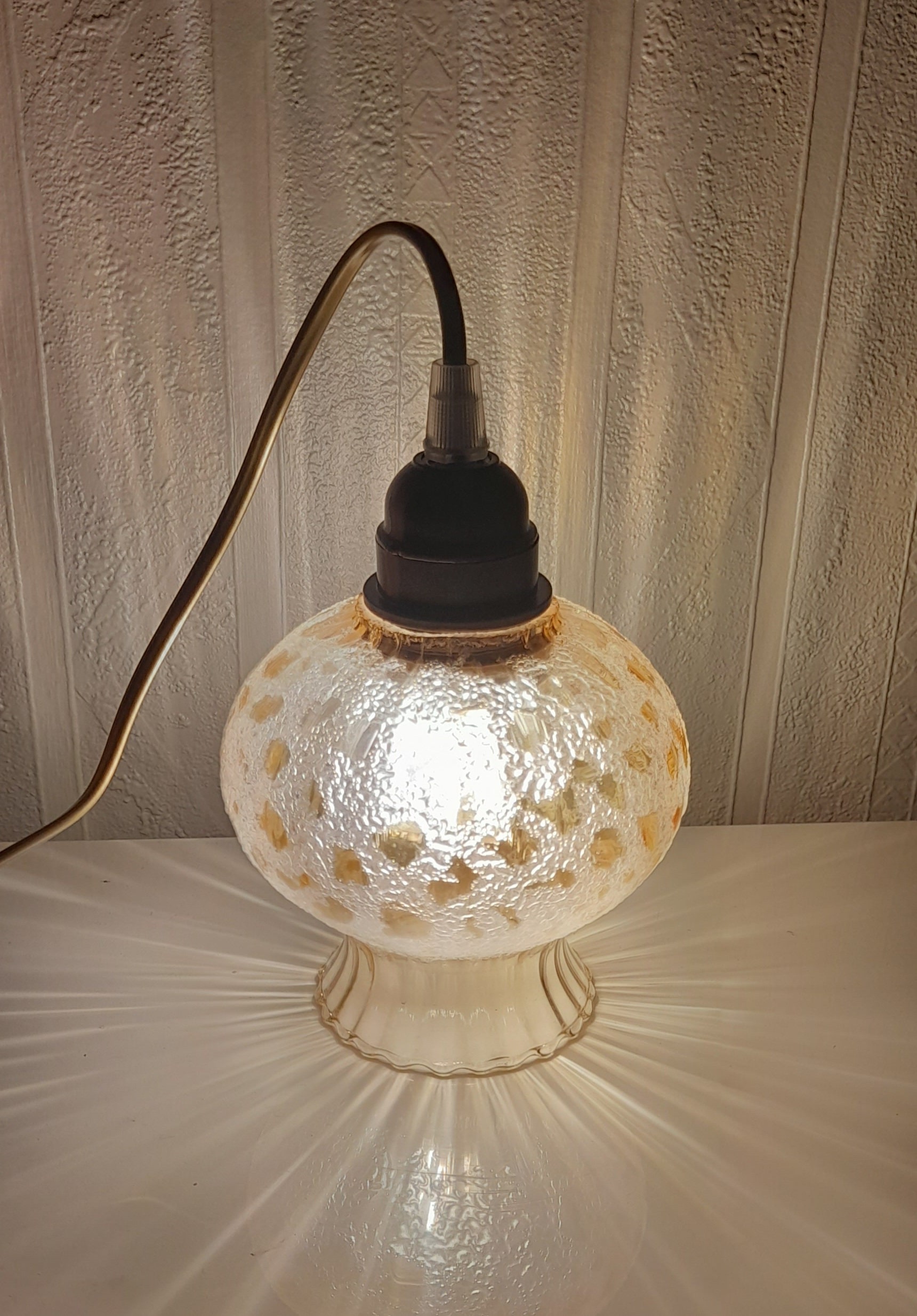 Petite Lampe Baladeuse Globe Tulipe Ambré, Ocre, Givré et Tanslucide, Années 1950