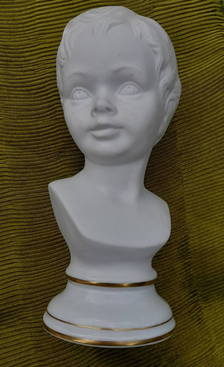 Buste Jeune Garçon Enfant Biscuit Porcelaine et Base Or Veritable