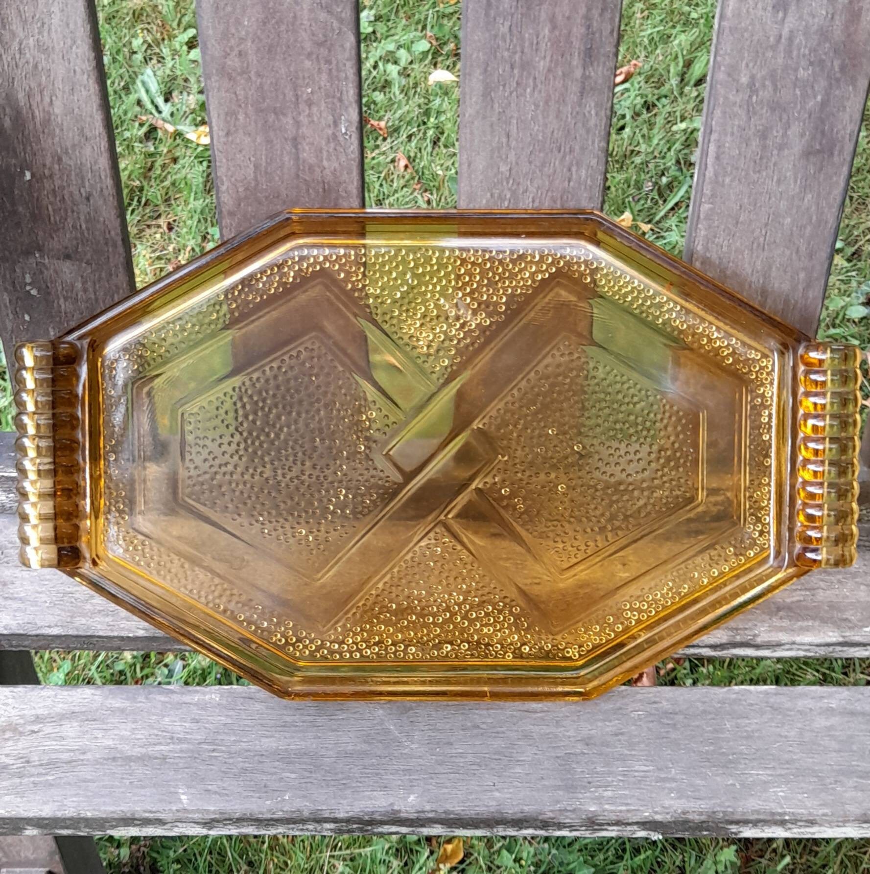 Plateau en Verre Depressif Orangé Période Artdeco 1920's
