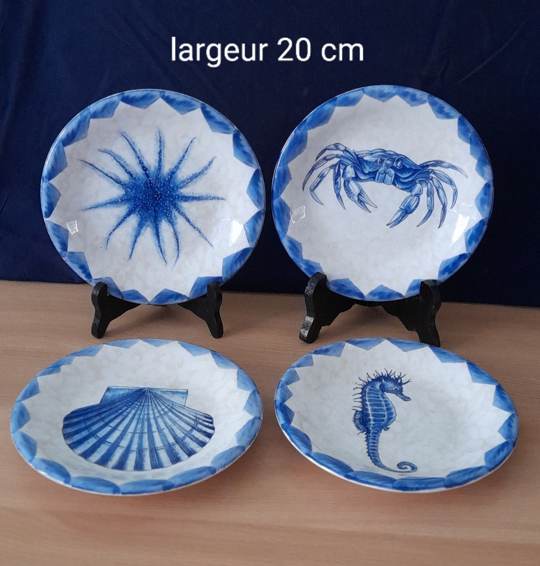 Lot de 4 Assiettes à Dessert, Deco Aquatique Bord Mer Chic, Vintage 80's