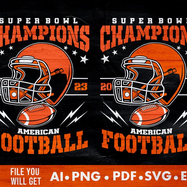 Champions du Super Bowl 2023-2024 Football Tshirt Design svg, ai, png, eps, fichier pdf, téléchargement immédiat, clipart, vecteur, cricut, silhouette