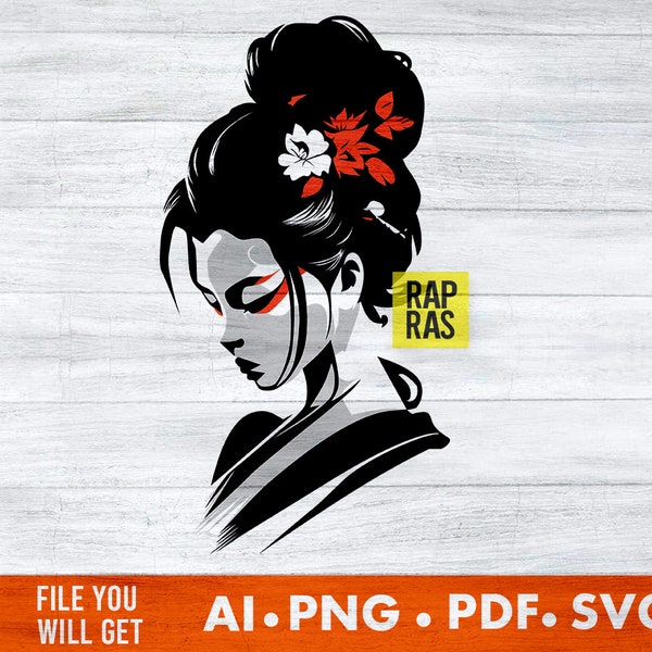 Graceful Geisha - Japanese Girl SVG EPS PNG Digital Files for t-shirts design , Cricut, Vinyl, dtf print, Digital Art 100% Vector