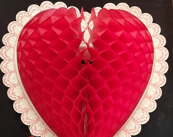 Vintage Mid Century Honeycomb Tissue Valentine's Day Heart