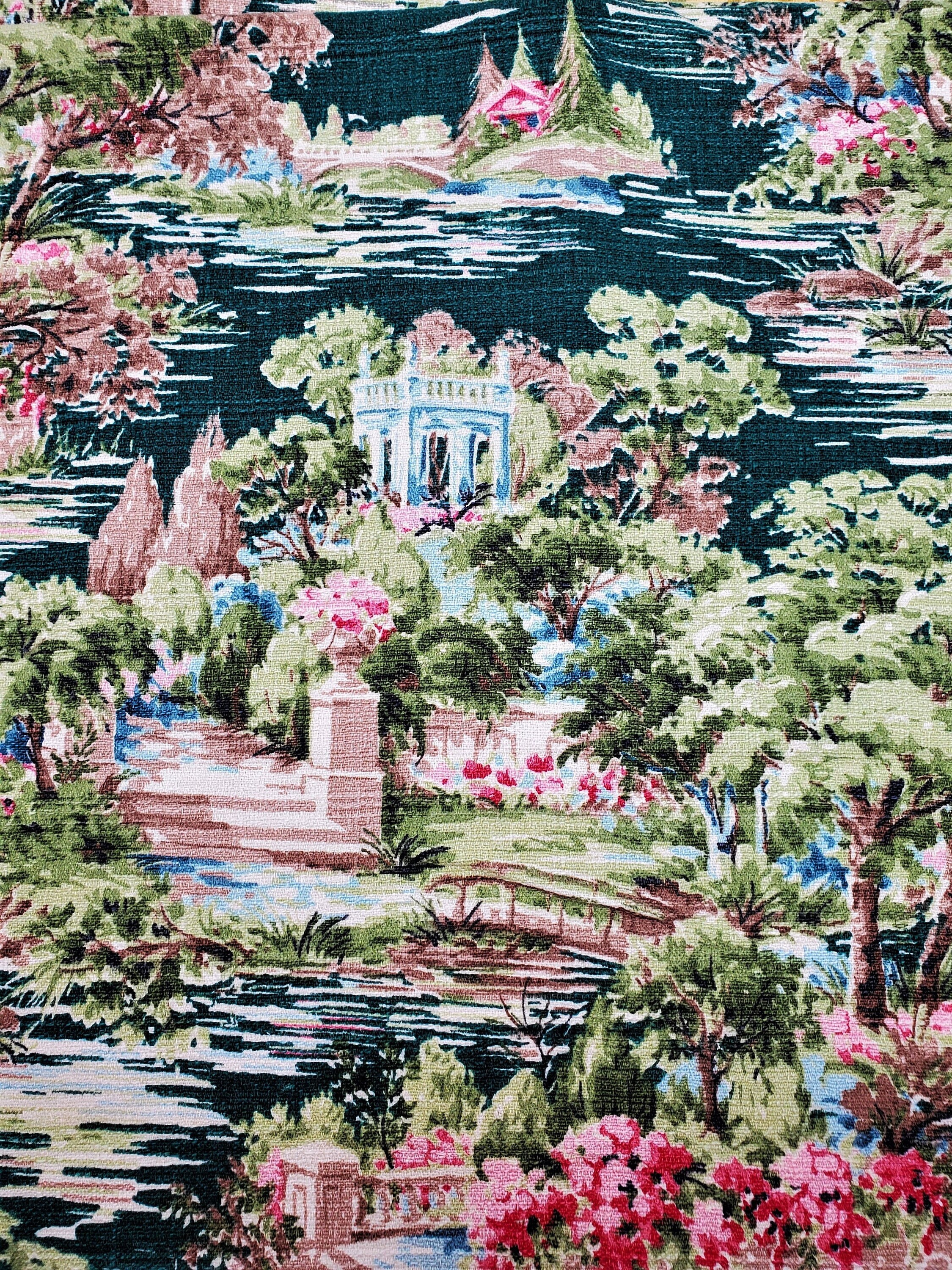 Vintage Mid Century Secret Garden Fabric Yardage Etsy