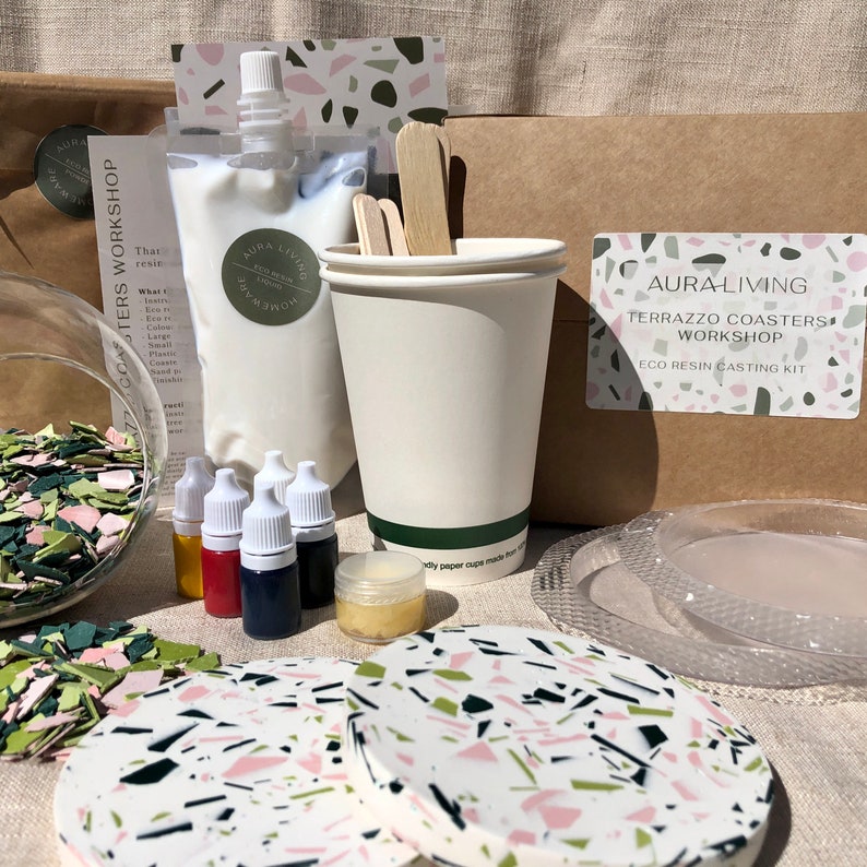 Terrazzo Coasters Workshop Kit DIY Making Kit Eco Resin Round Coasters Craft Gift Idea Beginner Starter Pack image 2