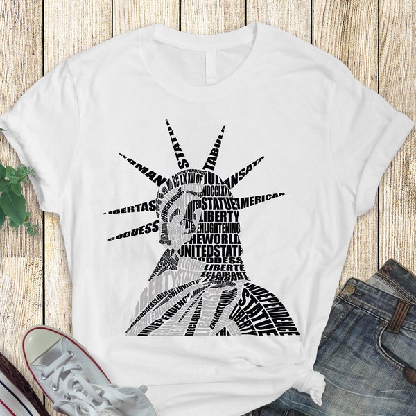 Statue de la Liberté - Calligram - Bella Canvas T-Shirt Unisexe 3001