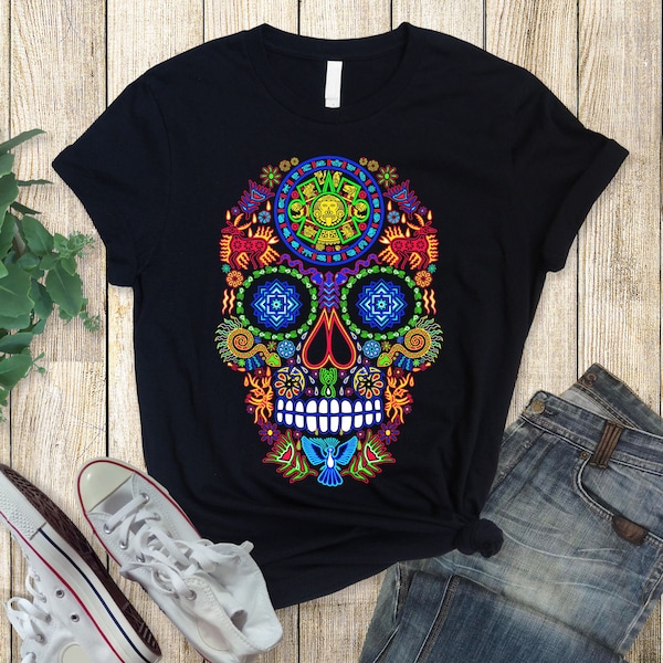 Calavera Huichol Skull - Mexico -  Unisex T-Shirt