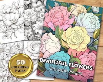 Livre de coloriage 50 fleurs : fantaisie botanique en niveaux de gris (PDF imprimable)