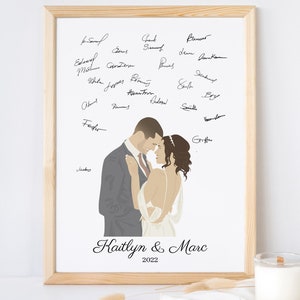 Libro de visitas de boda personalizado Alternativo / Dibujo de dibujos animados de la foto / Arte de la novia y el novio / Retrato de pareja / Arte personalizado de la boda / Imprimible