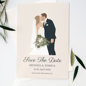 Convite feito sob encomenda do retrato de casamento | Salvar a data Desenho da foto |Noiva e Noivo| Cartão personalizado retrato |Wedding do casal| Imprimível