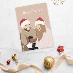 Weihnachtsportrait Illustration | Frohe Weihnachtskarte | Paar und Familie Portrait | Weihnachten Personalisiertes Geschenk für Freund, Mama