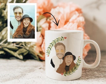 Taza personalizada Retrato de pareja / Taza de cerámica / Retrato de foto / Regalo de San Valentín para él / Regalo de compromiso personalizado / Sentimental