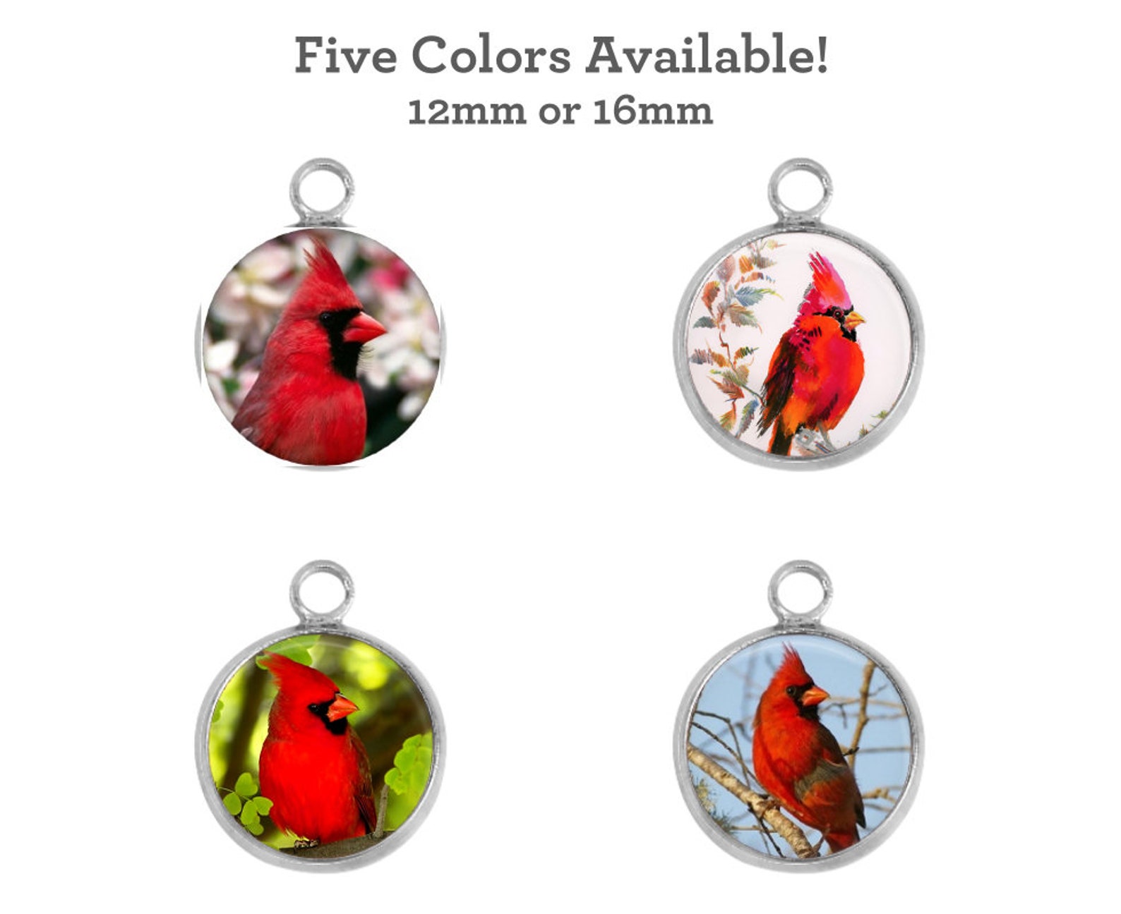 Cardinal Charms Four Designs 12mm 16mm Round Charms Glass Etsy