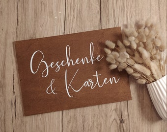 Holzschild "Geschenke & Karten" - Hinweisschild für den Geschenketisch