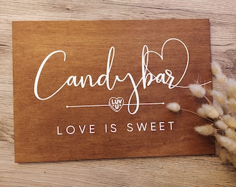 Holzschild "Candybar Herzchen" - Ein süßer Hinweis für eure Gäste