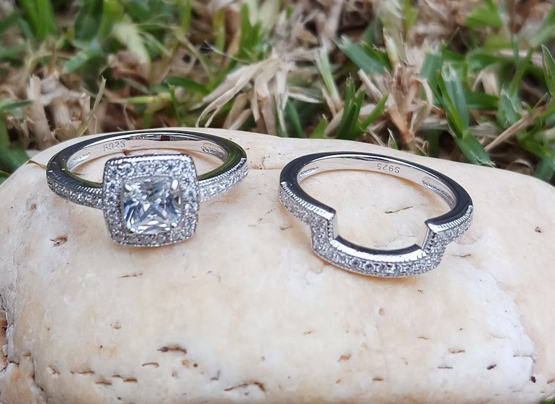 Zig Zag Ring Band, Square Ring Band Set, Bridal Birthstone Promise