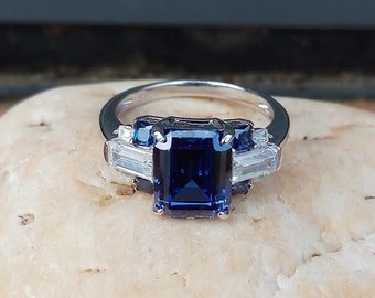 Modern Blue Statement 925 Sterling Silver Gemstone Ring - Cubic Zirconia Stone Engagement Rings Promise Ring Handmade Ring for Women