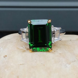 Rectangle Wings Green Emerald Statement 925 Sterling Silver  Birthstone Rings - Cubic Zirconia Stone Engage Ring Promise Ring Handmade Ring