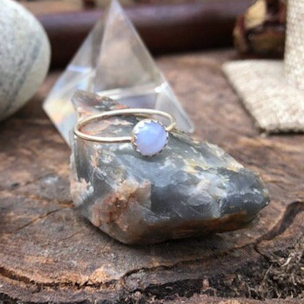 blue lace agate / sterling silver ring / handmade / stackable / genuine natural gemstone