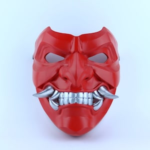 Kabuto Samurai Mask With Fangs - Red