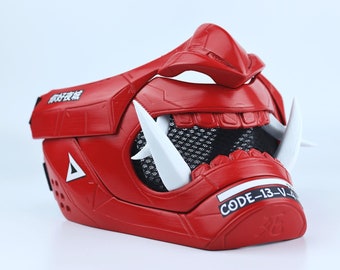 Oni Cyber Samurai Cosplay Mask - Fire Red