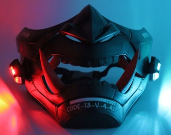 Leuchtende LED Cyber Oni Tragbare Samurai Maske l Japanische Cosplay Halloween Techwear DJ DJ Maske