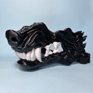 Wolf Snarling Animal Face Mask - Black