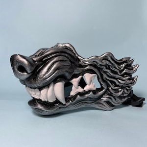 Wolf Snarling Animal Face Mask - Silver