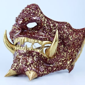 Japanese Oni Samurai Mask - Wine Red