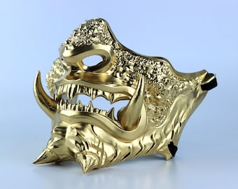 伝統的な日本の木製お面 Antique Japanese Wood Mask - Vintage Hand Carved and Painted