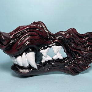 Wolf Snarling Animal Face Mask - Red