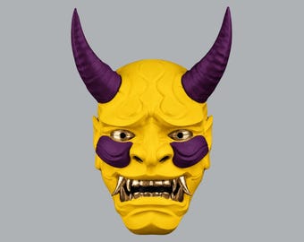 Japanese Full Face Oni Mask - Yellow / Galaxy