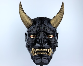 Japanese Full Face Oni Mask - Glossy Black
