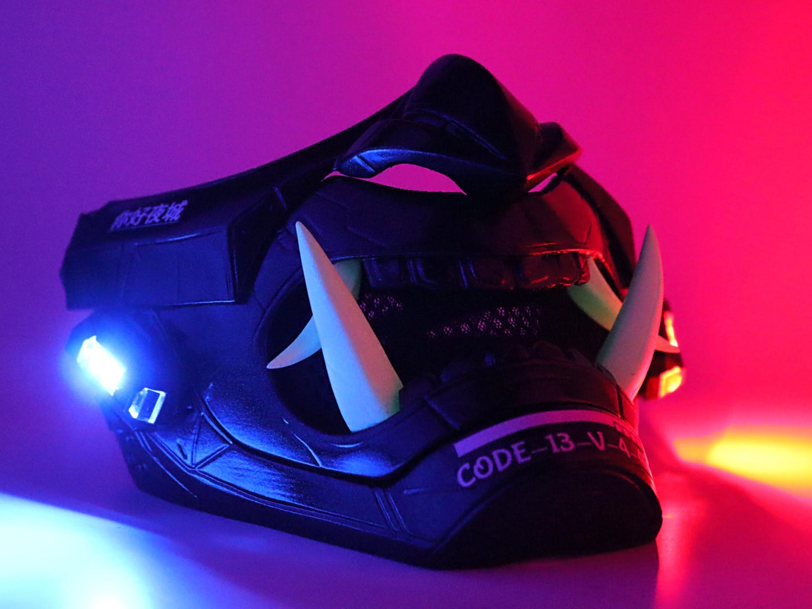 Oni Cyber Samurai Techwear LED Mask - Metallic Black - Etsy